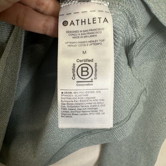 Athleta Women's Top Medium Green Uptempo Ribbed Henley V Neck Long Sleeve Athlet - Picture 7 of 11
